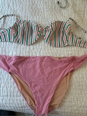 JCREW Striped Pink & Green Bikini Top